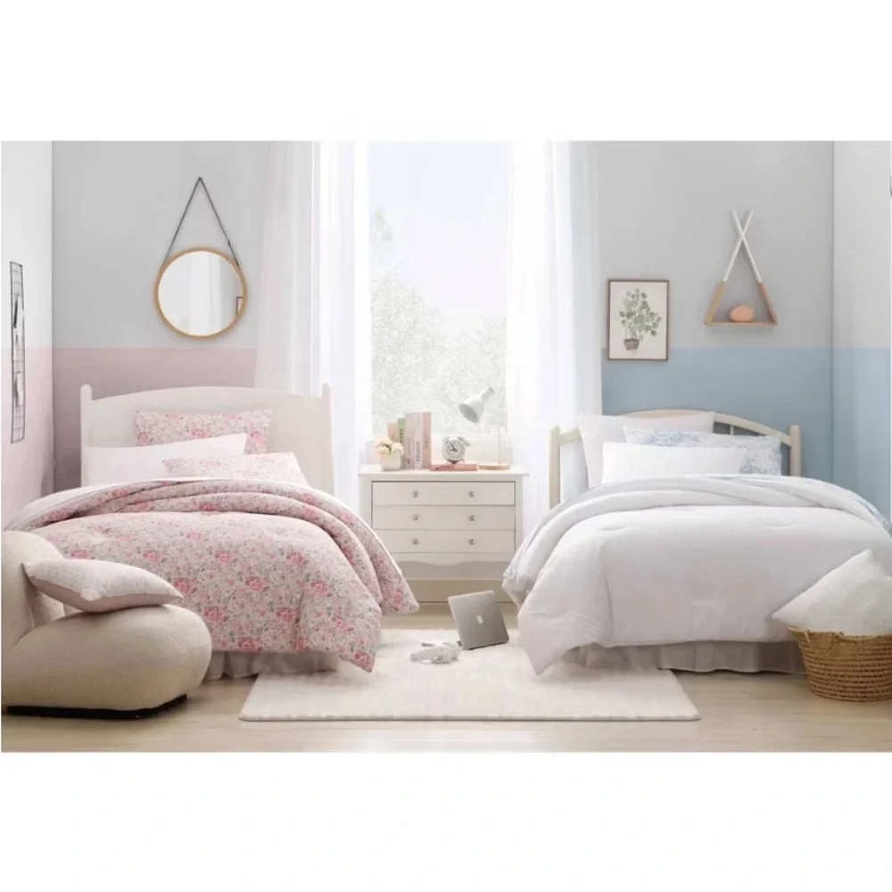 Elegant 6pc TXL Comforter Sheet Set White /Floral Blue